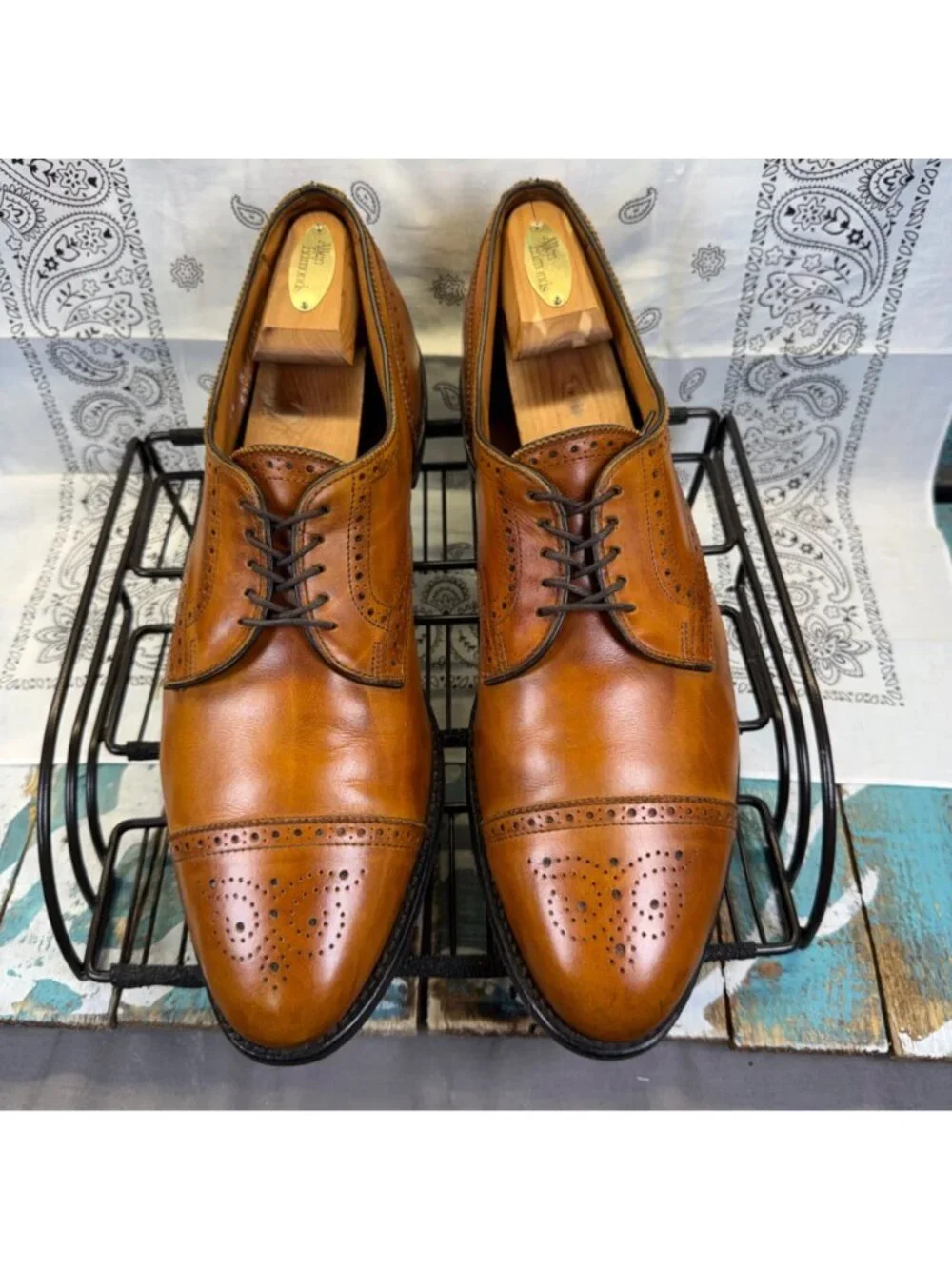 Allen Edmonds Sanford Tan Leather Brogue Oxfords Dress Shoes Size 14A